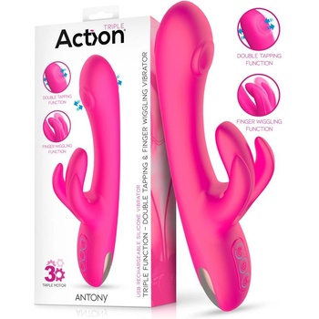 Action Antony Triple Function Double Tapping & Finger Wiggling Vibrator Pink