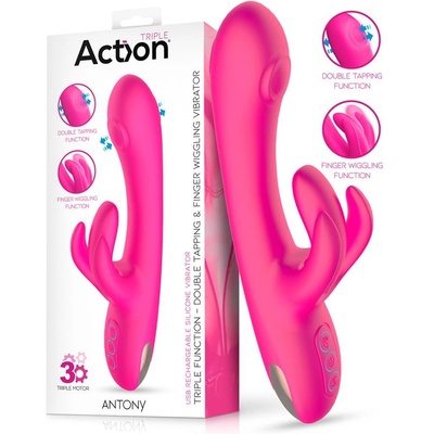 Action Antony Triple Function Double Tapping & Finger Wiggling Vibrator Pink