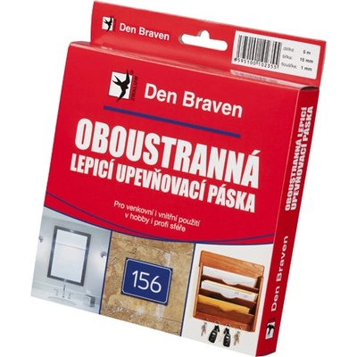 Den Braven Obojstranne lepiaca upevňovacia páska 15 × 2 mm x 10 m biela