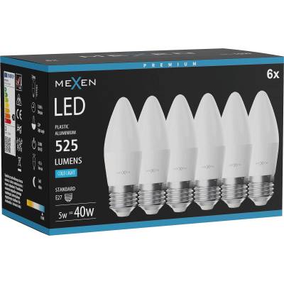 Mexen Nova 6x LED крушка E27, C37, 5W, Студена - 6500K, 525 lm - L102-E27-0565-01x06 (L102-E27-0565-01x06)