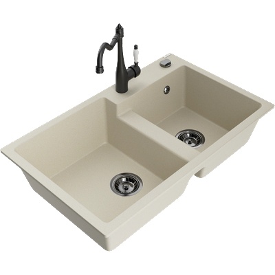 Mexen Tomas двоен кухненски гранитен мивка с кухненски смесител Carla, бежов - 6516-69-670700-70 (6516-69-670700-70)