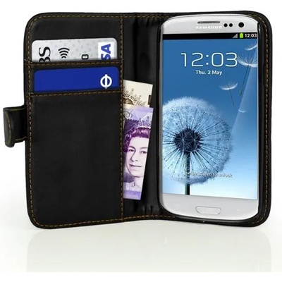 Samsung I9300 Galaxy S III Wallet Калъф Черен + Протектор