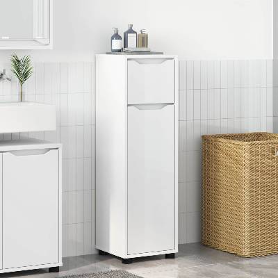 vidaXL Шкаф за баня Бяло 30, 5 x 30 x 101 см Инженерна дървесина (888737)