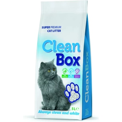 CLEAN BOX Super Premium НАТУРАЛНА, постелка за котешка тоалетна, фин бял бентонит, 5 л