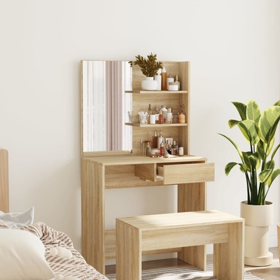 vidaXL Тоалетка с огледало, дъб сонома, 74, 5x40x141 см (802807)