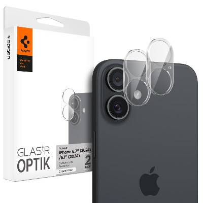 2 броя предпазни стъклени протектора за камерата на iPhone 16, iPhone 16 Plus - Spigen Glass tR Optik Lens Protector 2 Pack (прозрачен) (AGL07923)