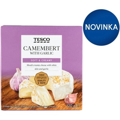Tesco Mäkký zrejúci plnotučný syr s bielou plesňou na povrchu s cesnakom 120 g