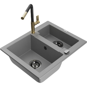 Mexen Carlos гранитна мивка с 1, 5 камери и кухненски смесител Flora, сива - 6518-71-670401-57-B (6518-71-670401-57-B)
