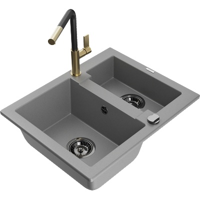 Mexen Carlos гранитна мивка с 1, 5 камери и кухненски смесител Flora, сива - 6518-71-670401-57-B (6518-71-670401-57-B)