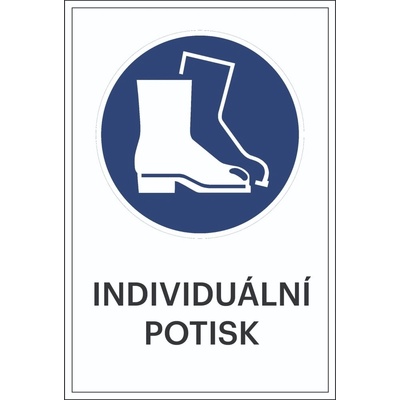 Bezpečnostní příkazové značení, použijte ochrannou obuv, s možností individuálního textu – plast, 300×450 mm