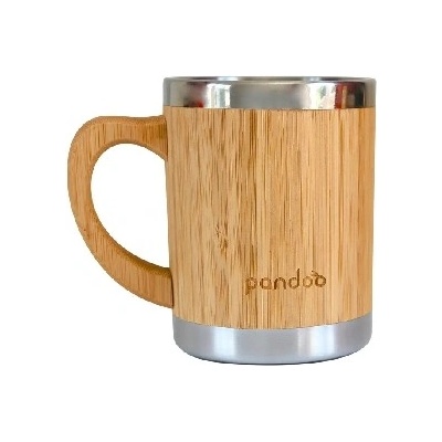 Pandoo Dvojstenný nerezový hrnček na kávu a čaj s bambusovým povrchom 280 ml