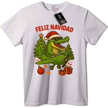 NOONEBRAND Тениска Весела Коледа Крокодил - 2XL, White