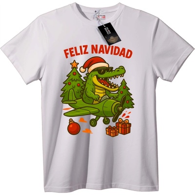 NOONEBRAND Тениска Весела Коледа Крокодил - 2XL, White
