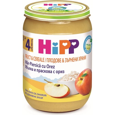 HiPP Био Каша праскова, ябълка и пълнозърнест ориз 190 гр. - 4+ месеца