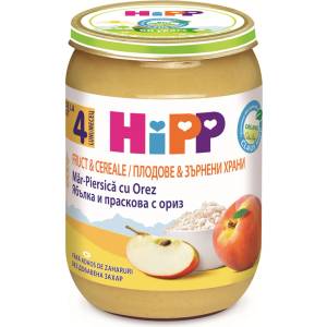 HiPP Био Каша праскова, ябълка и пълнозърнест ориз 190 гр. - 4+ месеца