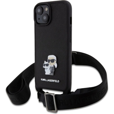 Karl Lagerfeld Saffiano Crossbody Metal Karl and Choupette iPhone 15 čierne