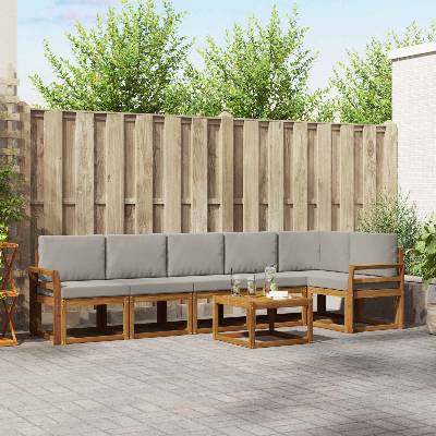 vidaXL Комплект дивани за открито 7 pcs Естествено и светло сиво (3366499)