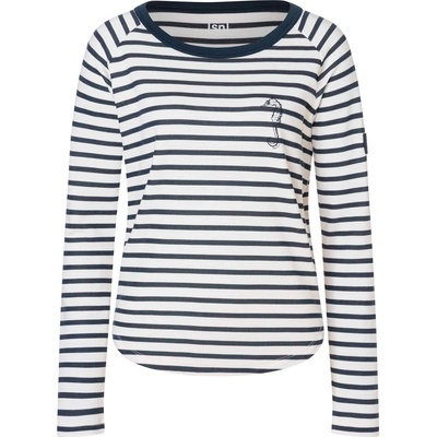 super. natural Дамски вълнен пуловер super. natural Women's Sea Horse Stripe Bio Crew Merino longsleeve - Fresh White / Navy Stripe / Salute - размер XS (105-7097-0111)