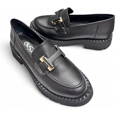 GNStyle Комфортни дамски обувки от черна естествена кожа с нежен и красив дизайнерски аксесоар