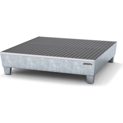Záchytná vaňa z 2 mm ocele, zinkovaná, pre 4 sudy à 200 l, 1240 x 1210 x 425 mm, mrežový rošt