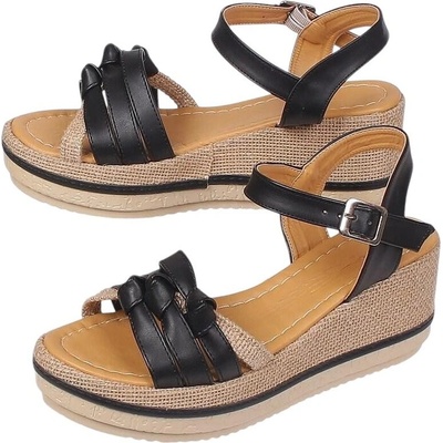 Кожени сандали в черно с висока платформа