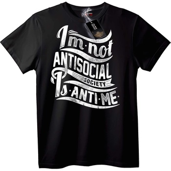 NOONEBRAND Тениска Не съм Антисоциален - Обществото е Анти Мен - 6XL, Black