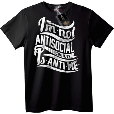 NOONEBRAND Тениска Не съм Антисоциален - Обществото е Анти Мен - 6XL, Black