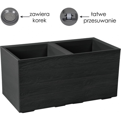 Kvetináč Lamela Karo Eco Recycled s kolieskami, 72 l, čierny