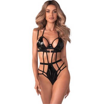 Obsessive Keira - елегантно боди с презрамки (черно) - L/XL