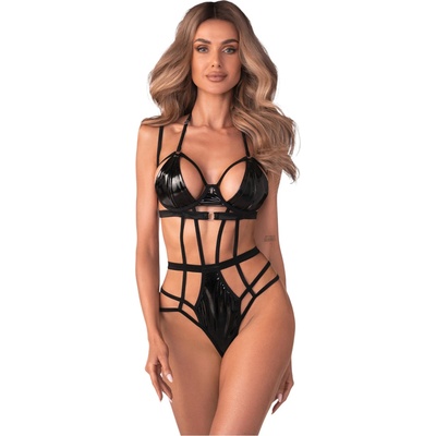 Obsessive Keira - елегантно боди с презрамки (черно) - L/XL