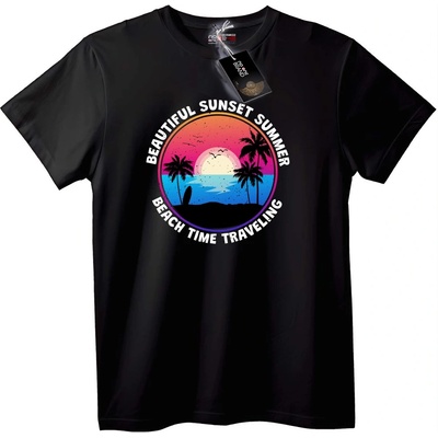 NOONEBRAND Тениска Плажен Залез Лятно Пътешествие - 7XL, Black