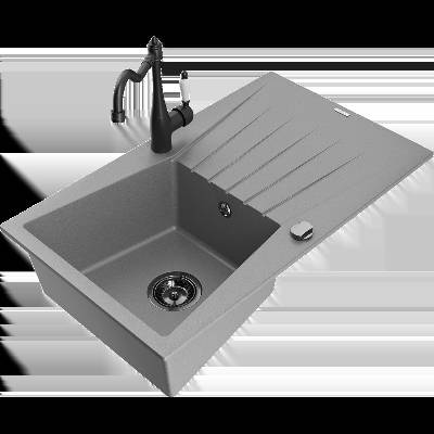 Cesar гранитна мивка с една кутия с отцедник и кухненски смесител Carla, сив - 6514-71-670700-70-B (6514-71-670700-70-B)