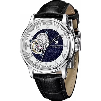 Pagani Мъжки часовник Pagani Design Evolue, Автоматичен, Естествена кожа, Скелетон, Черен (PD-YS015-BLACK)