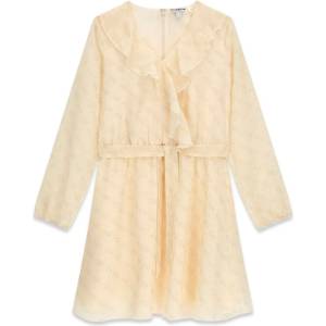 Guess Свободна нежна рокля за момиче в бежов цвят с воали и лога Guess