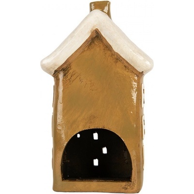 Hnědý keramický svícen na čajovou svíčku domek Village - 12*8*20 cm - Clayre & Eef
