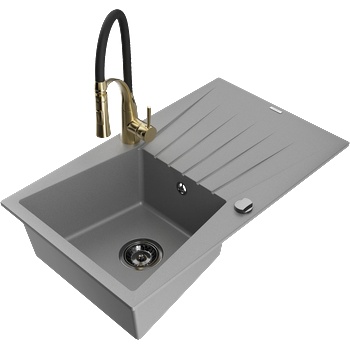 Mexen Cesar гранитна мивка с 1 отделение с отцедник и кухненски кран Aster, сив - 6514-71-73450-57-B (6514-71-73450-57-B)