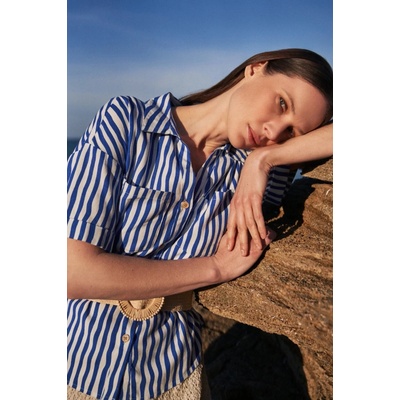 Moodo Women's striped shirt with pocket navy blue modrá biela krémová viacfarená viacfarená