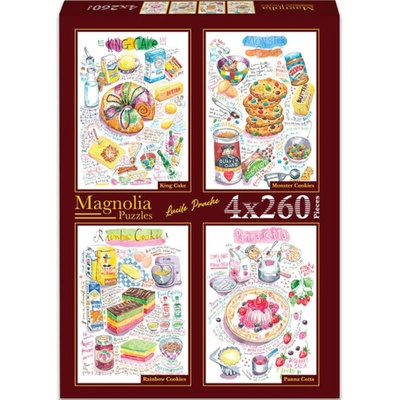 Magnolia - Puzzle 4x260 Lucile Prache: Ring Cake, Monster Cookies, Rainbow Cookies, Panna Cotta - 260 piese