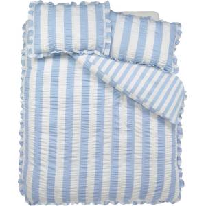 Catherine Lansfield Синьо двойно спално бельо 200x200 cm Seersucker Frill Stripe - Catherine Lansfield (BD/61202/W/DQS/BL)