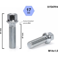 Kolový šroub M14x1,5x47 koule R14, klíč 17, S17D47R14; výška 67