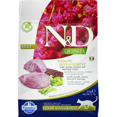N&D GF Quinoa CAT Weight Mngmnt Lamb & Broccoli 300 g
