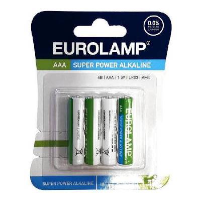 Алкални батерии Eurolamp, 1.5V, AAA, тип батерия LR03, 4 броя в опаковка (10702)