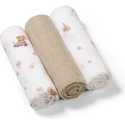 BabyOno Mušelínové Super Soft ružové 70x70 Medvedík v aute 3 ks