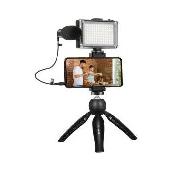 PULUZ PKT3132B Puluz LED лампа със статив и стойка за телефон, Микрофон, 8, 5 см, Черен