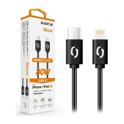 Aligator DATKP56 Dátový POWER 30W / USB-C / Lightning 3A, 0,5m, černý