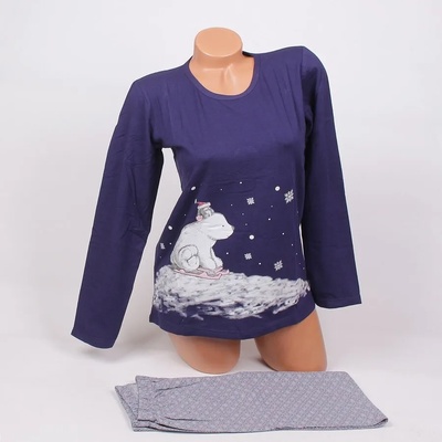 Коледна пижама в тъмносиньо и сиво с мече и пингвинче