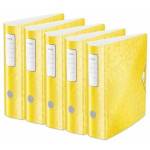 Leitz quality folder 180° Active WOW, pack of 5, A4, wide, rounded spine, 8.2 cm wide, elastic band closure, light polyfoam, plastic folder, WOW series, yellow, 11060016 - 11060016-5