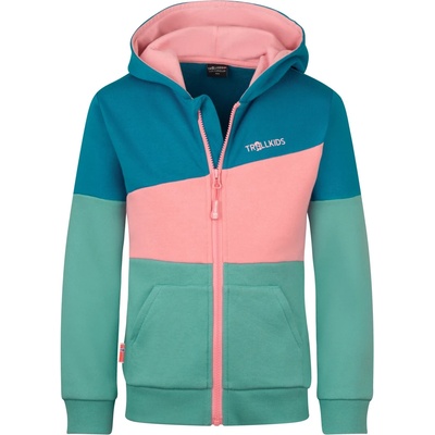 TROLLKIDS Детско яке за тренировка Trollkids Kid's Alesund Sweater Hoodie - Aqua Haze / Harbor Blue / Peony Rose - размер 98 (EU) (704-2482-1612)