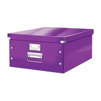 Leitz Кутия за съхранение Leitz WOW Click & Store, Ламиниран картон, Частично рециклиран, Сгъваема, С капак и дръжка, 36x20x48 см, Лилава
