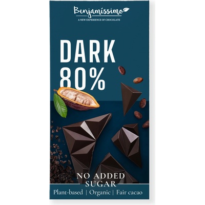 Benjamissimo Horká Vegan čokoláda 80% bez pridaného cukru Bio 60 g